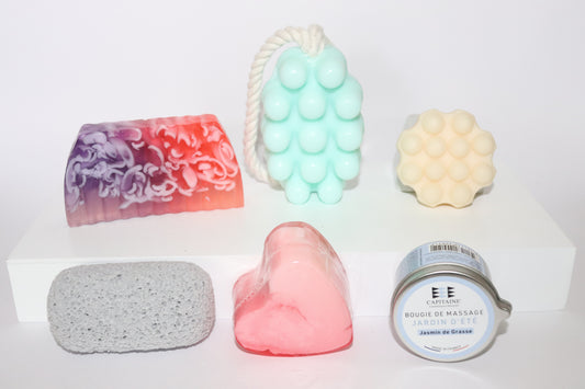 ensemble de Bain Luxueuse: Savons Artisanaux, Shampoing Solide & Accessoires